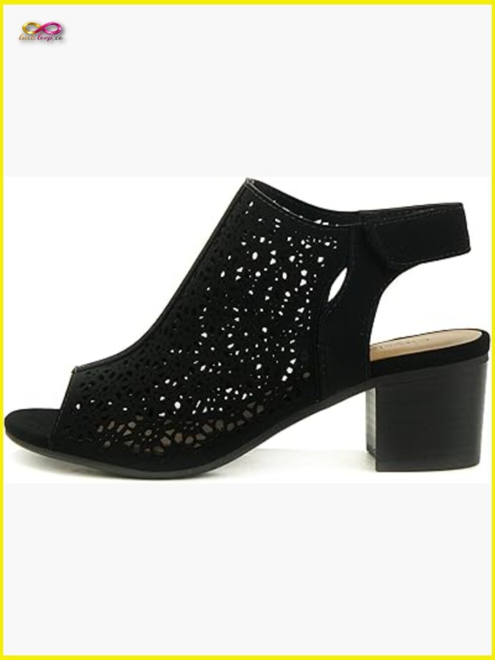 Peep Toe Laser Cut Caged Slingback Ankle Strap Low Stacked Heel Bootie